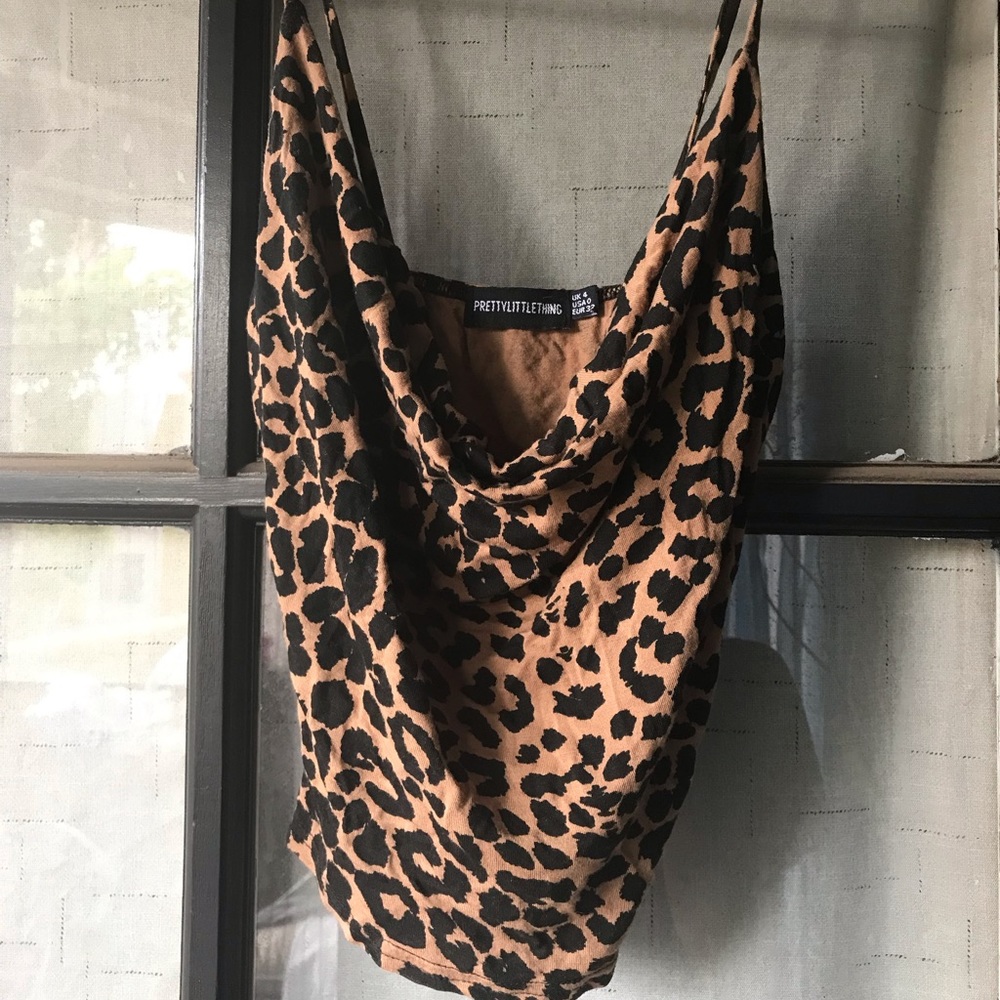 Cheetah cowl neck top